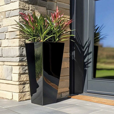 90cm Zinc Platinum Black Tall Tapered Square Planter
