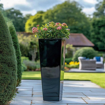 90cm Zinc Platinum Black Tall Tapered Square Planter - 3