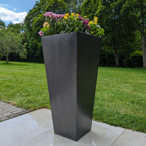 90cm Zinc Silver & Black Textured Tall Tapered Square Planter