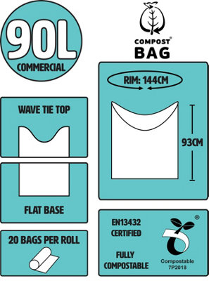 90L Compost Bag Compostable Commercial Bin Sacks - 1 Roll