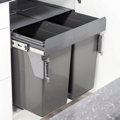 90L Pull Out Kitchen Waste Recycling Bin For 600mm Unit Hinged Door Base Mounted