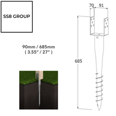 90mm / 685mm Fence Spike Ground Support Screw Anchor Heavy Duty Brackets Post Repair and Support