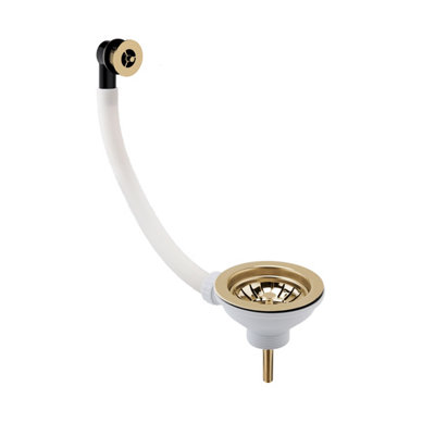 90mm - Fireclay Kitchen Sink Basket Strainer Waste with Overflow - Brushed Brass