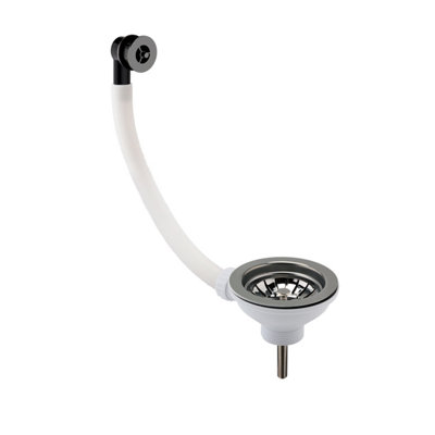 90mm - Fireclay Kitchen Sink Basket Strainer Waste with Overflow - Brushed Pewter