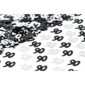 90th Birthday Confetti Black & Silver 4 pack x 14 grams birthday decoration Foil Metallic 4 pack