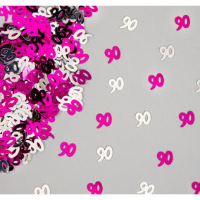 90th Birthday Confetti Pink & Silver 1 pack x 14 grams birthday decoration Foil Metallic 1 pack
