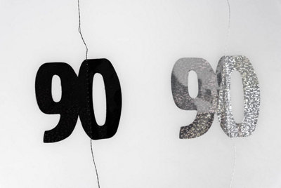 90th Glitz Black Anniversary Birthday Metallic Hanging String Shiny Foil Wall Decorations Pack of 6