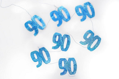 90th Glitz Blue Anniversary Birthday Metallic Hanging String Shiny Foil Wall Decorations Pack of 6
