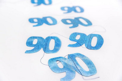 90th Glitz Blue Anniversary Birthday Metallic Hanging String Shiny Foil Wall Decorations Pack of 6