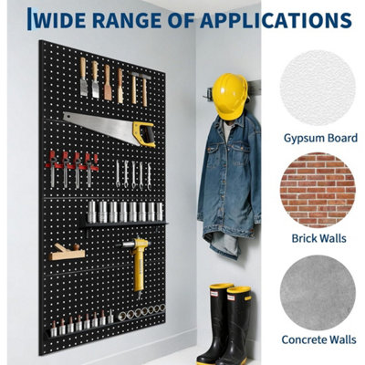 90x61 cm Wall Mounted Tool Peg Board Set Garage Storage Bins Workshop Rack