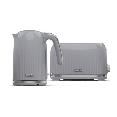 Geepas Unisex Grey Fluted Kettle And Toaster Set 1.7L 3000W Kettle & 2 Slice Wide Slot Toaster In - Image 7