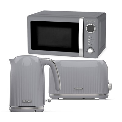 B&Q -  Fluted Collection Electric Kettle 2 Slice Bread Toaster & Digital Microwave Kitchen SetGrey
