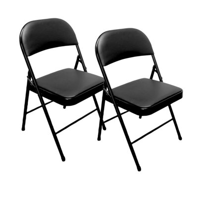 B&Q -  Heavy Duty Folding Padded Chair With Metal Frame Padded Seat Foldable Chair For Outdoor & Indoor BlackPack Of 2