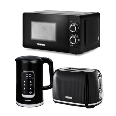 B&Q -  1.7L Digital Electric Kettle 2 Slice Bread Toaster & Microwave Kitchen Combo Set