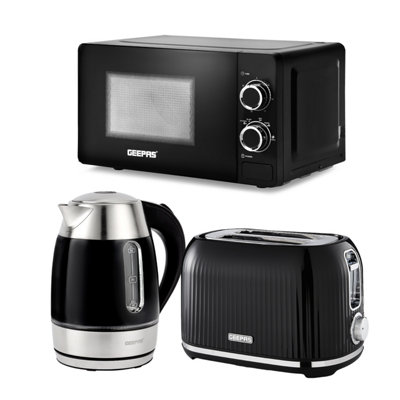 B&Q -  1.7L Illuminating Electric Kettle Fluted 2 Slice Bread Toaster & 20L Microwave Kitchen Combo Set