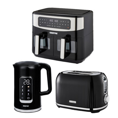 B&Q -  1.7L Digital Electric Kettle 2 Slice Bread Toaster & 9L Dual Zone Air Fryer Kitchen Combo Set