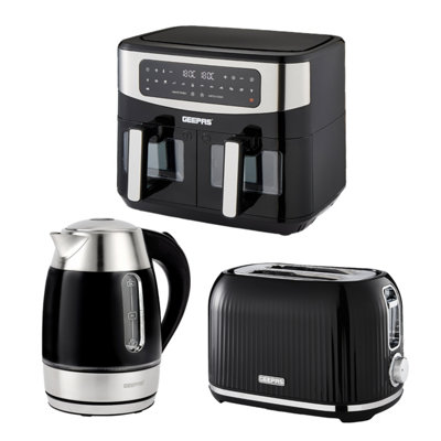 B&Q -  1.7L Illuminating Electric Kettle 2 Slice Bread Toaster & 9L Dual Zone Air Fryer Kitchen Combo Set