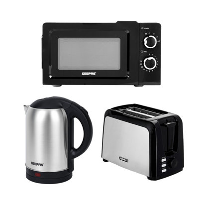 Geepas Unisex Black Electric Kettle, 2 Slice Bread Toaster & 20L Solo Manual Microwave Oven Set In 1.8L - Image 6
