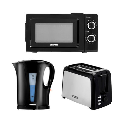 Geepas 2 Slice Bread Toaster1.7L Electric Kettle & 20L 700W Solo Manual Microwave Oven Kitchen Combo Set from B&Q