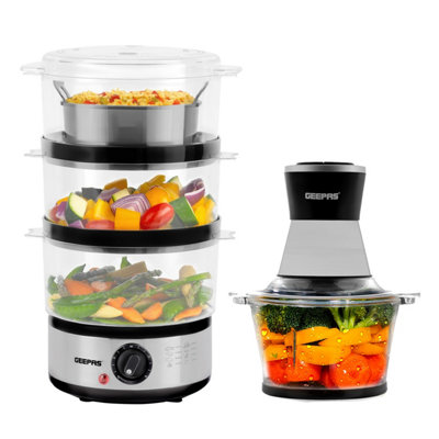 Geepas Unisex Silver 7.2L Food Steamer & 500W Mini Food Processor Combo Set In - Image 6