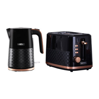 Geepas Gold/Blue Electric Kettle 3000W & 2 Slice Bread Toaster 1.7L