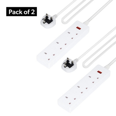 Geepas 3 Gang Extension Lead, 1M Cable Pack Of 2 With Neon Indicator Light