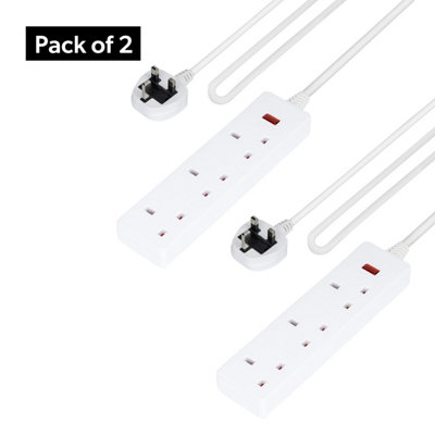 B&Q -  4 Gang Extension Lead1M Cable With Neon Indicator Light Pack Of 2