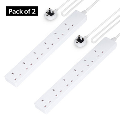 Geepas 6 Gang Extension Lead, 2M Cable Wall Mountable Pack Of 2