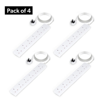 Geepas 6 Gang Extension Lead2M Cable 6-Way Plug Extension Cable13A Pack Of 4 from B&Q