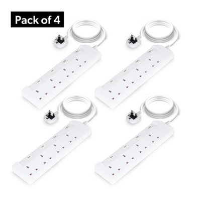 Geepas 4 Gang Extension Lead Multi Socket Mains Strip Individual Switches 2M Cable from B&Q