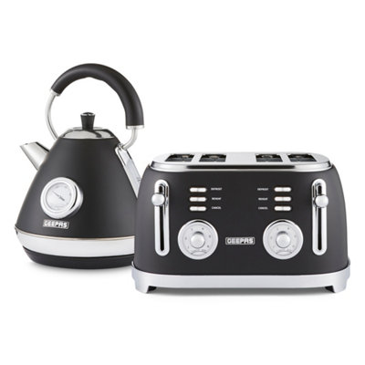 Geepas Retrovive 1.7L Electric Kettle & 4 Slice Bread Toaster, Black