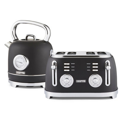 Geepas Retrovive 1.8L Electric Kettle & 4 Slice Bread Toaster SetBlack