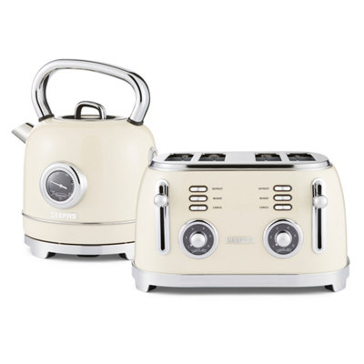 B&Q -  Retrovive 1.8L Electric Kettle & Bread Toaster Set 4 Slice Toaster. Cream