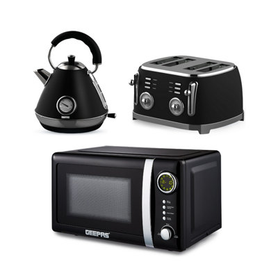Geepas Retrovive 1.7L Electric Kettle4 Slice Bread Toaster & 20L Digital Microwave Oven from B&Q