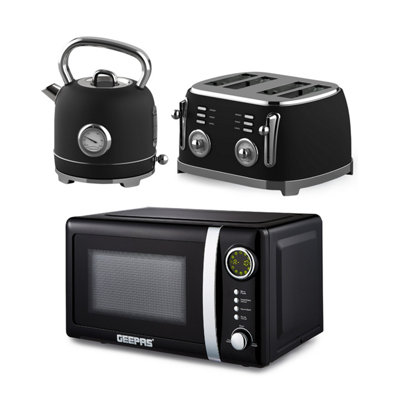 Geepas Retrovive 1.8L Electric Kettle, 4 Slice Bread Toaster & 20L Digital Microwave Oven Golden