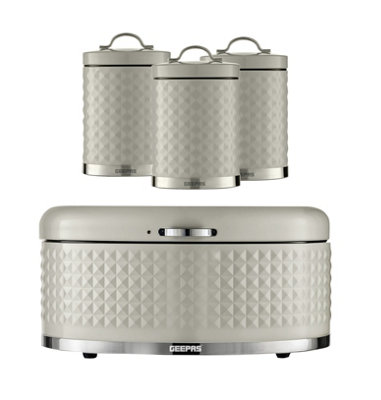 Geepas Argyle 4 Pc Tea Coffee Sugar 1.3L Canister & 9L Bread Bin Set from B&Q