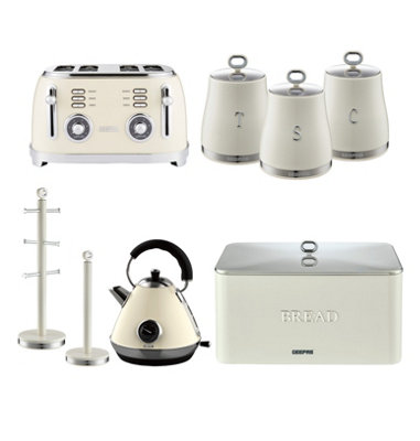 B&Q -  Retrovive Pyramid Kettle4 Slice Bread ToasterSet Of 3 Tea Coffee Sugar CanisterBread BinMug Tree & Towel Pole Set