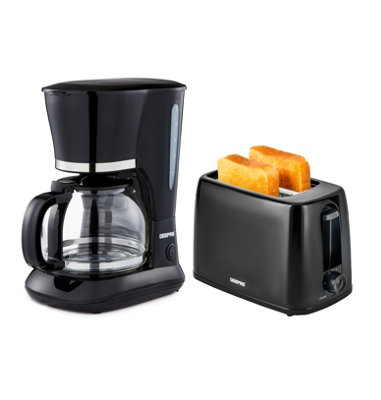 Geepas Filter Coffee Machine & 2 Slice Toaster Combo Set 1.5L