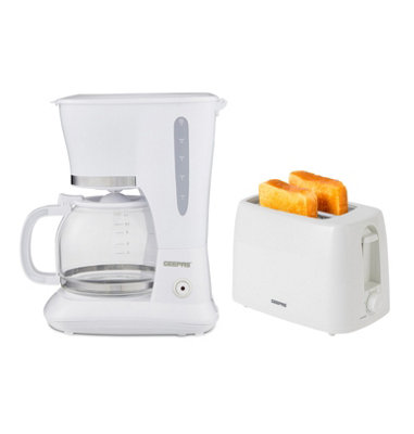 B&Q -  Coffee Maker And Toaster Combo 1.5L 12-Cup 650W 2-Slice Toaster 6 Browning Levels Kitchen Set White