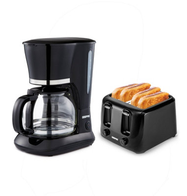 Geepas 1.5L Filter Coffee Machine & 2 Slice Toaster Combo SetBlack