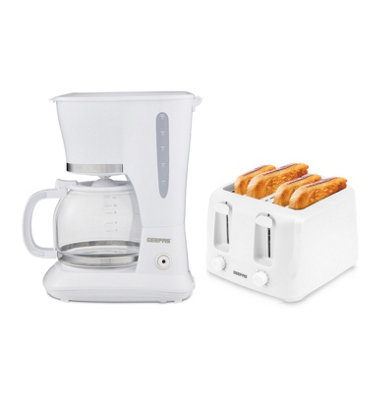 Geepas 1.5L Filter Coffee Machine & 4 Slice Toaster Combo SetWhite