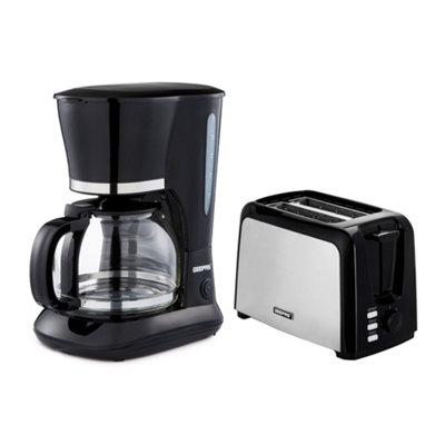 Geepas Filter Coffee Machine 800W & 2 Slice Toaster Combo Set 1.5L