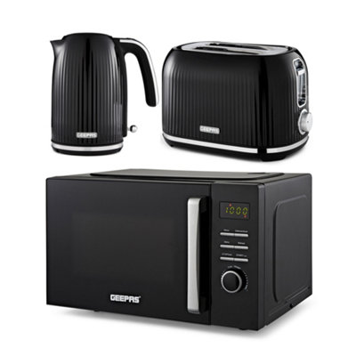 B&Q -  Fluted 23L Digital Microwave Oven1.7L Kettle & 2 Slice Toaster Kitchen Combo Set