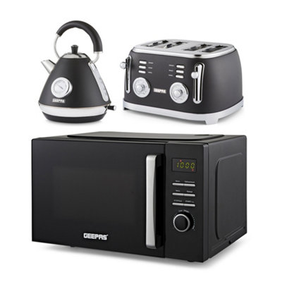 Geepas Digital Microwave Oven, 1.7L Kettle & 4 Slice Toaster Kitchen Combo Set 23L