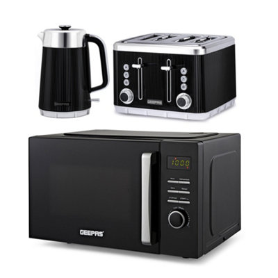 Geepas Digital Microwave Oven, 1.7L Kettle & 4 Slice Toaster Kitchen Combo Set 23L