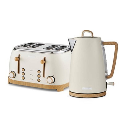 Geepas Unisex Cream Nordiq 3000W Kettle & Toaster Set 4 Slice W/ Wood Accents In - Image 6