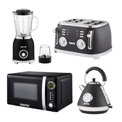 Geepas Retrovive 1.7L Kettle4 Slicetoaster2-In-1 Jug Blender & 20L Digital Microwave OvenBlack