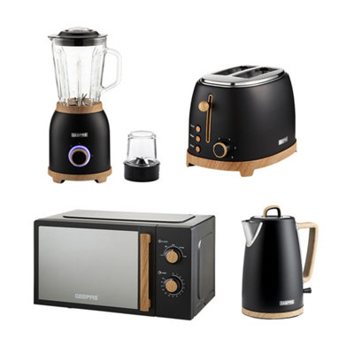B&Q -  Nordiq 1.7L Kettle2 Slice Toaster20L Microwave And Jug Blender With Wood Accent
