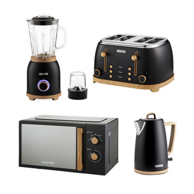 Geepas Nordiq 1.7L Kettle 4 Slice Toaster 20L Microwave Jug Blewood Accent