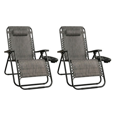 B&Q -  Zero Gravity Chair Grey Folding Garden Recliner 120Kg Support Pack Of 2